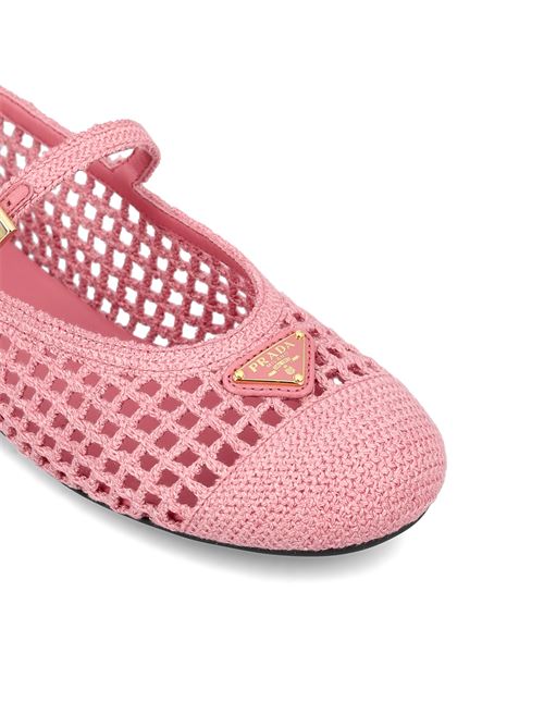Prada crochet ballerina flats in pink — side profile | La Parisienne Qatar