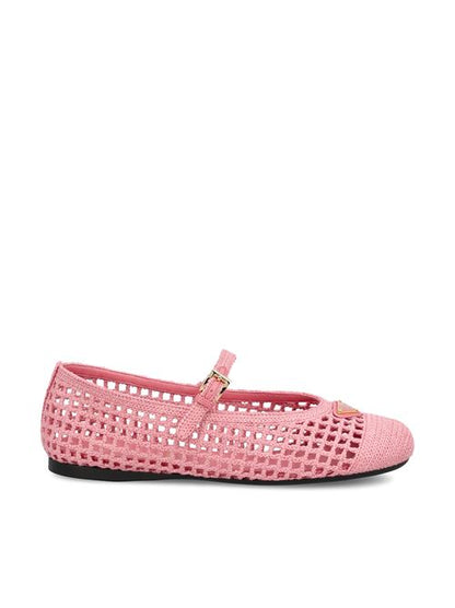 Prada crochet ballerina flats in pink — front view | La Parisienne Qatar