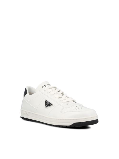 Prada Downtown sneakers in black and white calfskin — rear view | La Parisienne Qatar