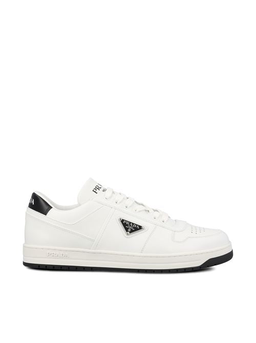 Prada Downtown sneakers in black and white calfskin — front view | La Parisienne Qatar