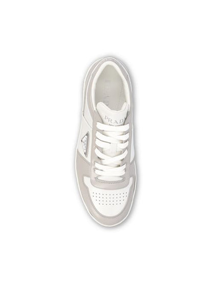 Prada Downtown sneakers in grey calfskin — side profile | La Parisienne Qatar