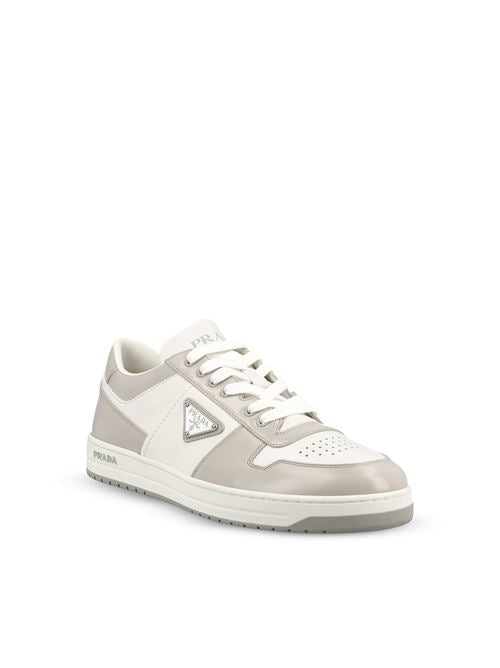 Prada Downtown sneakers in grey calfskin — rear view | La Parisienne Qatar