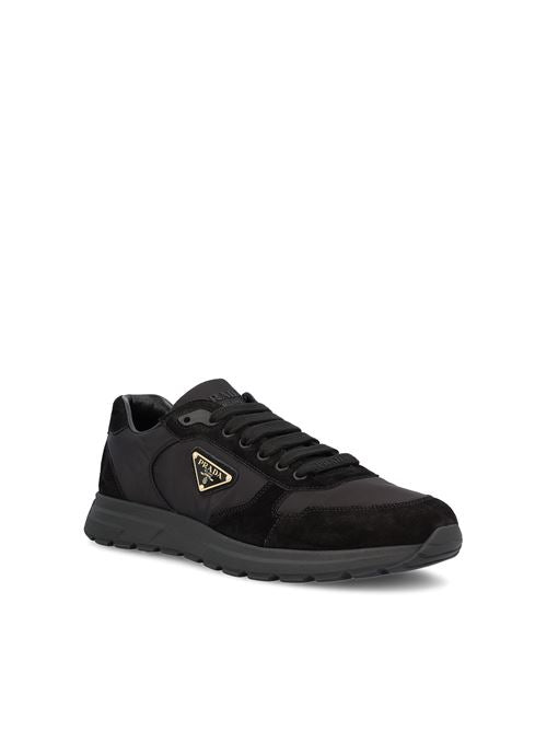 Prada Prax 20 sneakers in black Re-Nylon and suede — rear view | La Parisienne Qatar