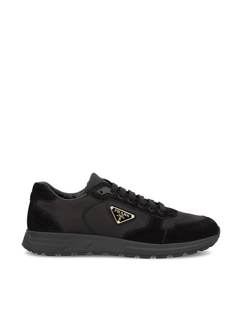Prada Prax 20 sneakers in black Re-Nylon and suede — front view | La Parisienne Qatar