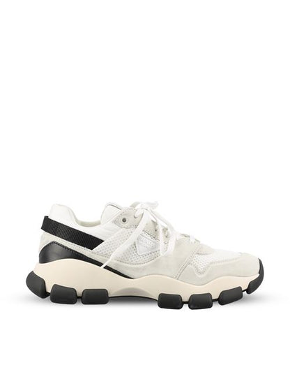 Prada technical mesh and suede sneakers in black and white — front view | La Parisienne Qatar
