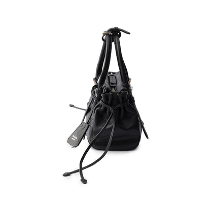Prada top-handle handbag in black calf leather — side profile | La Parisienne Qatar
