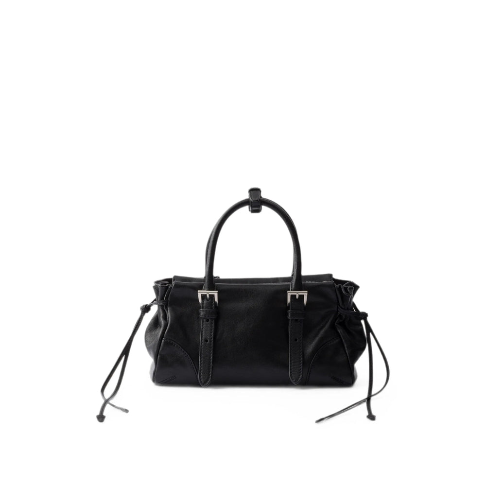Prada top-handle handbag in black calf leather — rear view | La Parisienne Qatar