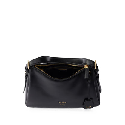 Prada shoulder bag in black calf leather — side profile | La Parisienne Qatar