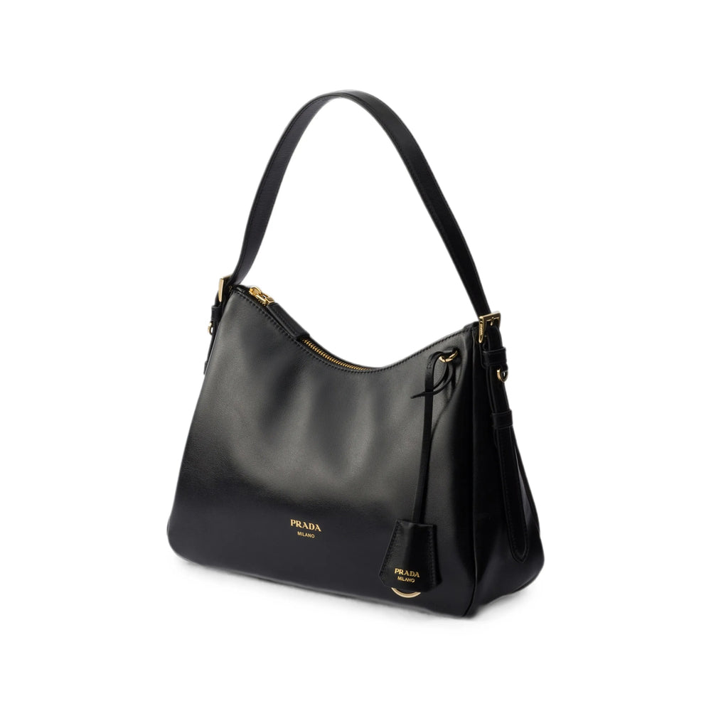 Prada shoulder bag in black calf leather — rear view | La Parisienne Qatar