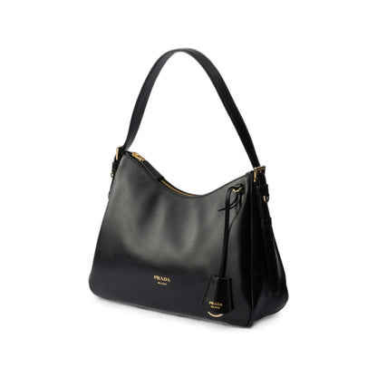 Prada shoulder bag in black calf leather — rear view | La Parisienne Qatar
