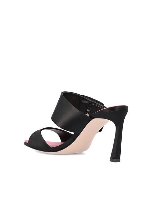 Roger Vivier crystal buckle satin pumps in black — detail view | La Parisienne Qatar