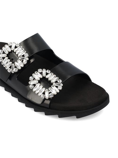 Roger Vivier leather flats in black calfskin — side profile | La Parisienne Qatar