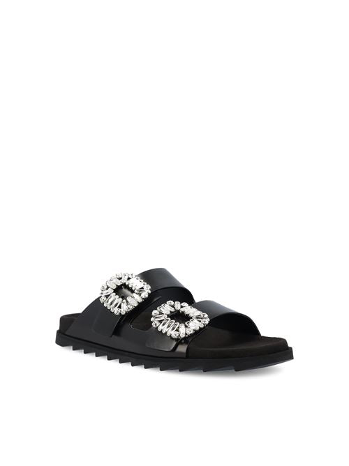 Roger Vivier leather flats in black calfskin — rear view | La Parisienne Qatar