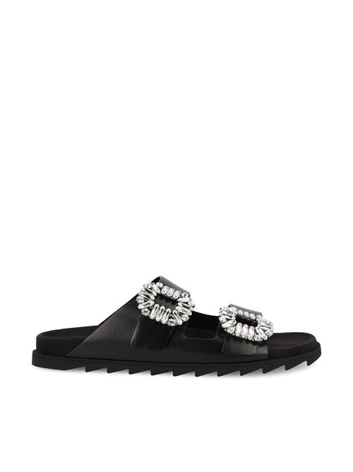 Roger Vivier leather flats in black calfskin — front view | La Parisienne Qatar