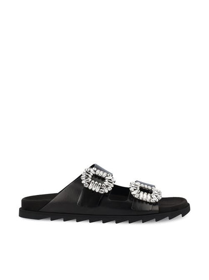 Roger Vivier leather flats in black calfskin — front view | La Parisienne Qatar