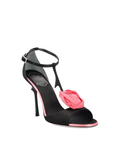Roger Vivier Rose Vivier sandals in satin — side profile | La Parisienne Qatar