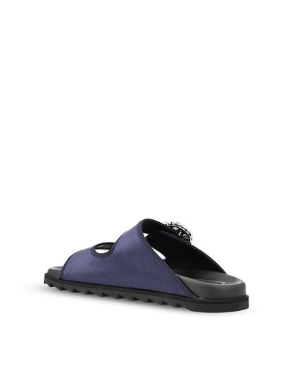 Roger Vivier Slidy Viv sandals in blue fabric — detail view | La Parisienne Qatar