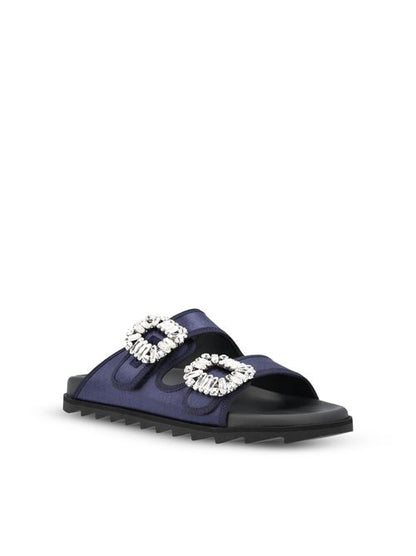 Roger Vivier Slidy Viv sandals in blue fabric — rear view | La Parisienne Qatar