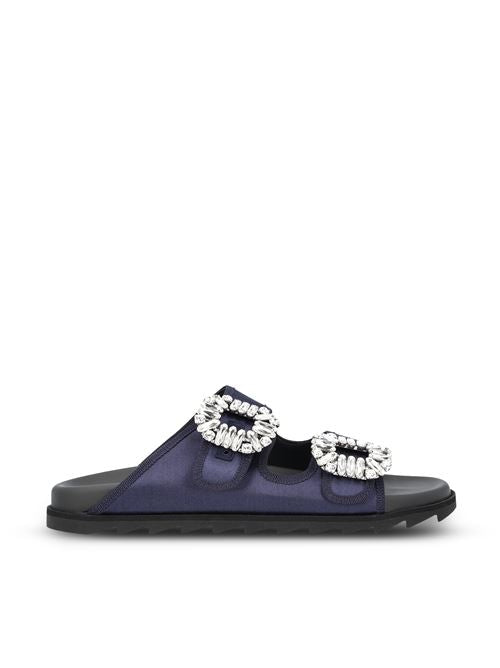 Roger Vivier Slidy Viv sandals in blue fabric — front view | La Parisienne Qatar