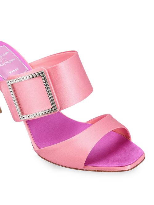 Roger Vivier Trumpet heel mules in satin — side profile | La Parisienne Qatar