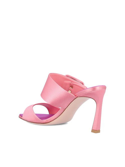 Roger Vivier Trumpet heel mules in satin — detail view | La Parisienne Qatar