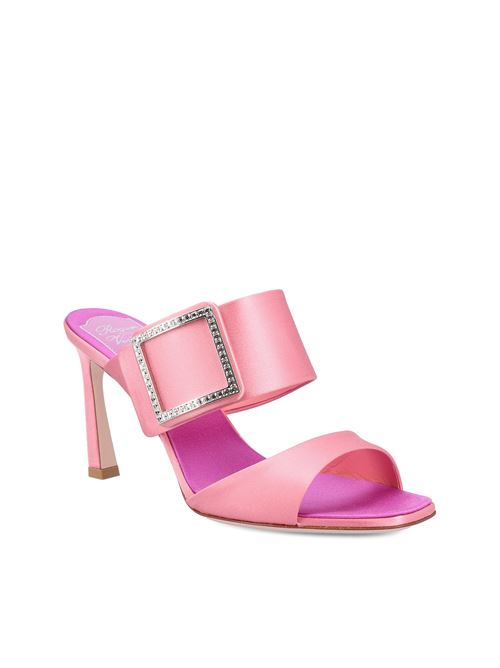 Roger Vivier Trumpet heel mules in satin — rear view | La Parisienne Qatar