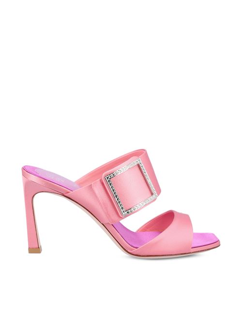 Roger Vivier Trumpet heel mules in satin — front view | La Parisienne Qatar