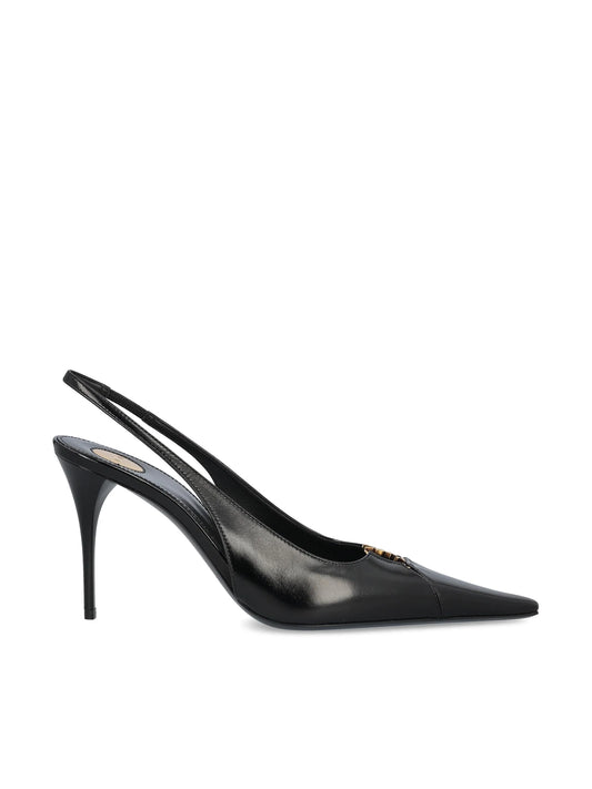 Saint Laurent Babylone Breteuil black slingback pump — front view | La Parisienne Qatar