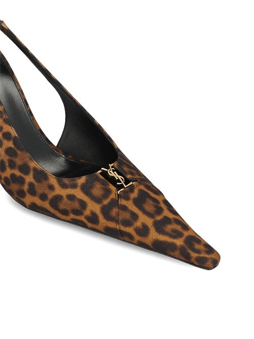 Saint Laurent Babylone Breteuil slingbacks in leopard grosgrain — side profile | La Parisienne Qatar