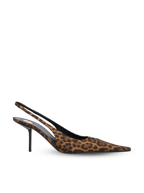 Saint Laurent Babylone Breteuil slingbacks in leopard grosgrain — front view | La Parisienne Qatar