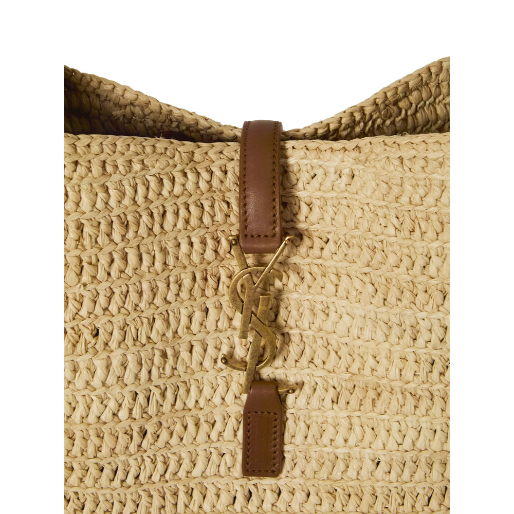 Saint Laurent bag in natural raffia and calf leather — side profile | La Parisienne Qatar