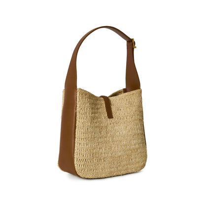 Saint Laurent bag in natural raffia and calf leather — rear view | La Parisienne Qatar
