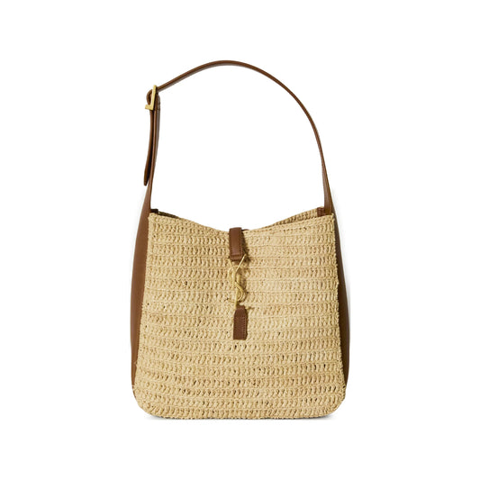 Saint Laurent bag in natural raffia and calf leather — front view | La Parisienne Qatar