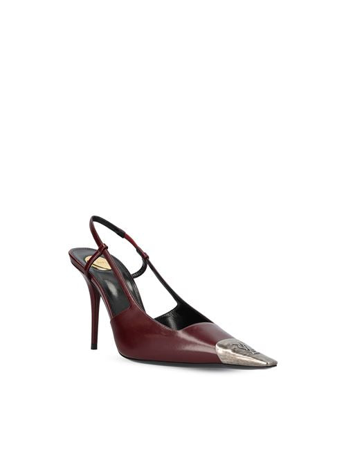 Saint Laurent Jeanne slingback pumps in red leather — rear view | La Parisienne Qatar