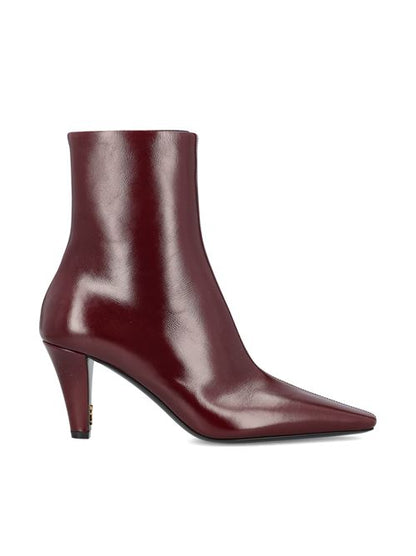 Saint Laurent Jill ankle boots in red calfskin — front view | La Parisienne Qatar