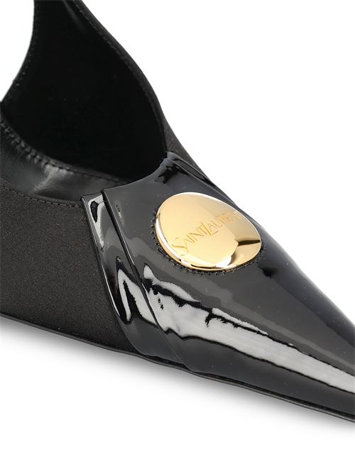 Saint Laurent Louis slingback pumps in black patent and satin — side profile | La Parisienne Qatar