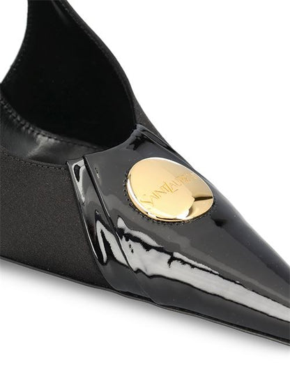 Saint Laurent Louis slingback pumps in black patent and satin — side profile | La Parisienne Qatar