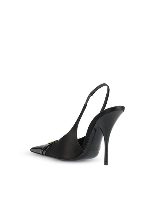 Saint Laurent Louis slingback pumps in black patent and satin — detail view | La Parisienne Qatar