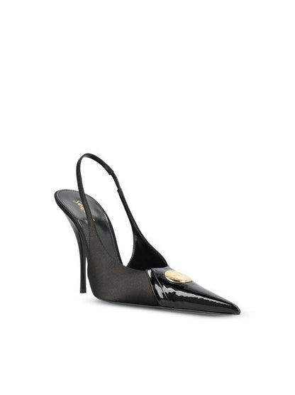 Saint Laurent Louis slingback pumps in black patent and satin — rear view | La Parisienne Qatar