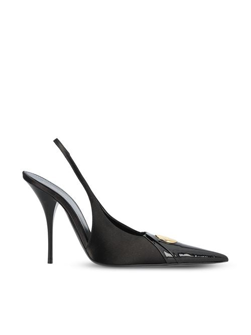 Saint Laurent Louis slingback pumps in black patent and satin — front view | La Parisienne Qatar