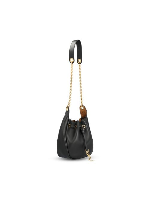 Saint Laurent Supple black leather bucket bag — side profile | La Parisienne Qatar
