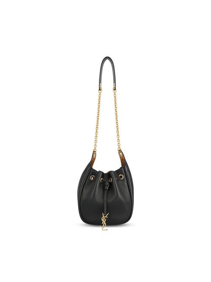 Saint Laurent Supple black leather bucket bag — front view | La Parisienne Qatar