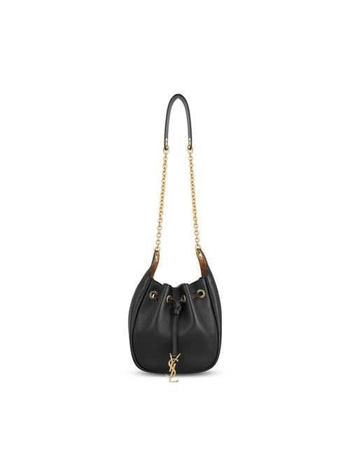 Saint Laurent Supple black leather bucket bag — front view | La Parisienne Qatar