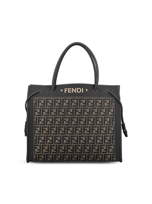 حقيبة تسوّق Fendi Magic Large، قماش مطرّز FF أسود وبنّي