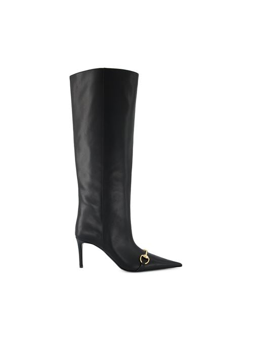 حذاء بوت Gucci Horsebit، جلد أسود