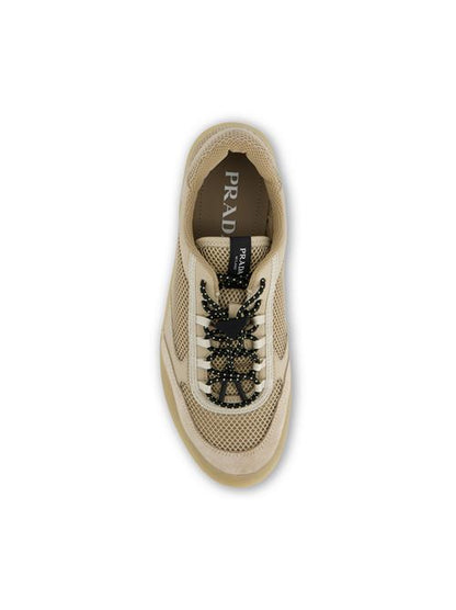 حذاء رياضي Speedrock من Prada، قماش شبكي وجلد بلون صحراوي