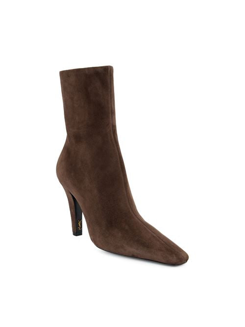 بوت كاحل Jill من Saint Laurent، جلد عجل سويدي بني