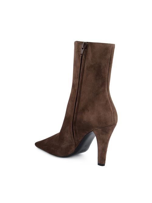 بوت كاحل Jill من Saint Laurent، جلد عجل سويدي بني