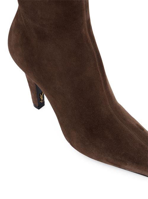 بوت كاحل Jill من Saint Laurent، جلد عجل سويدي بني