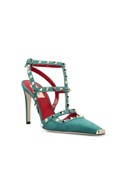حذاء بكعب Rockstud من Valentino Garavani، جلد سويدي أخضر